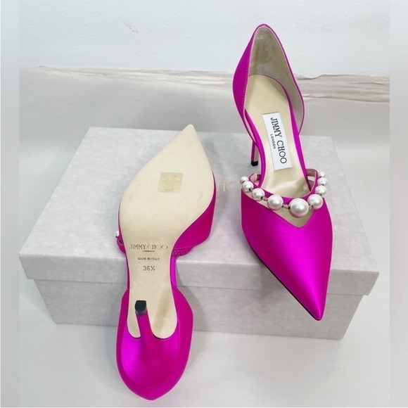 New JIMMY CHOO Aurelie 85 Satin Pearl Pumps heel - Picture 7 of 14